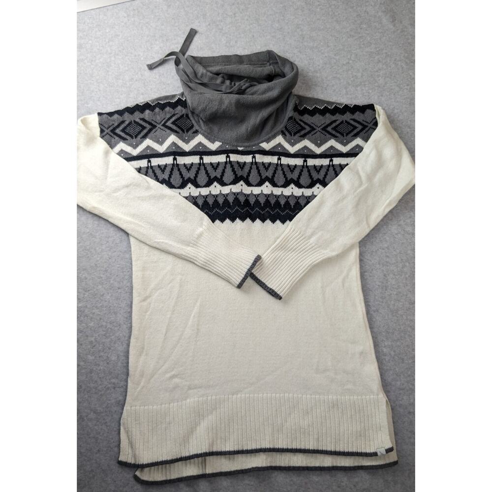 Eddie Bauer Womens Sweater SZ SM Pullover Cowl Neck Drawstring Nordic Fair Isle